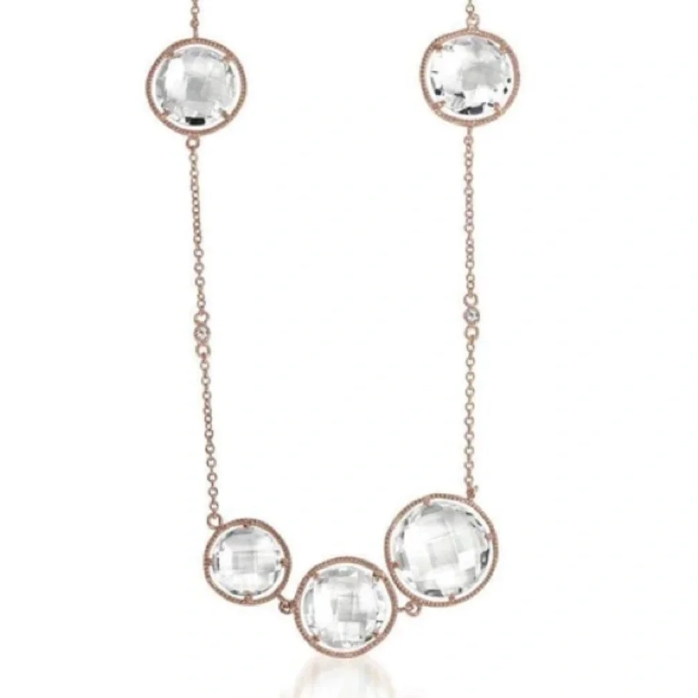 NEW Rose Gold Over Silver Oval CZ Station Necklace